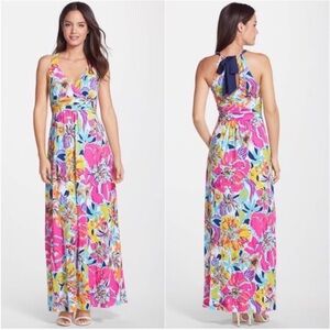 Lilly Pulitzer Amada halter tie maxi vacation dress medium multi color bright